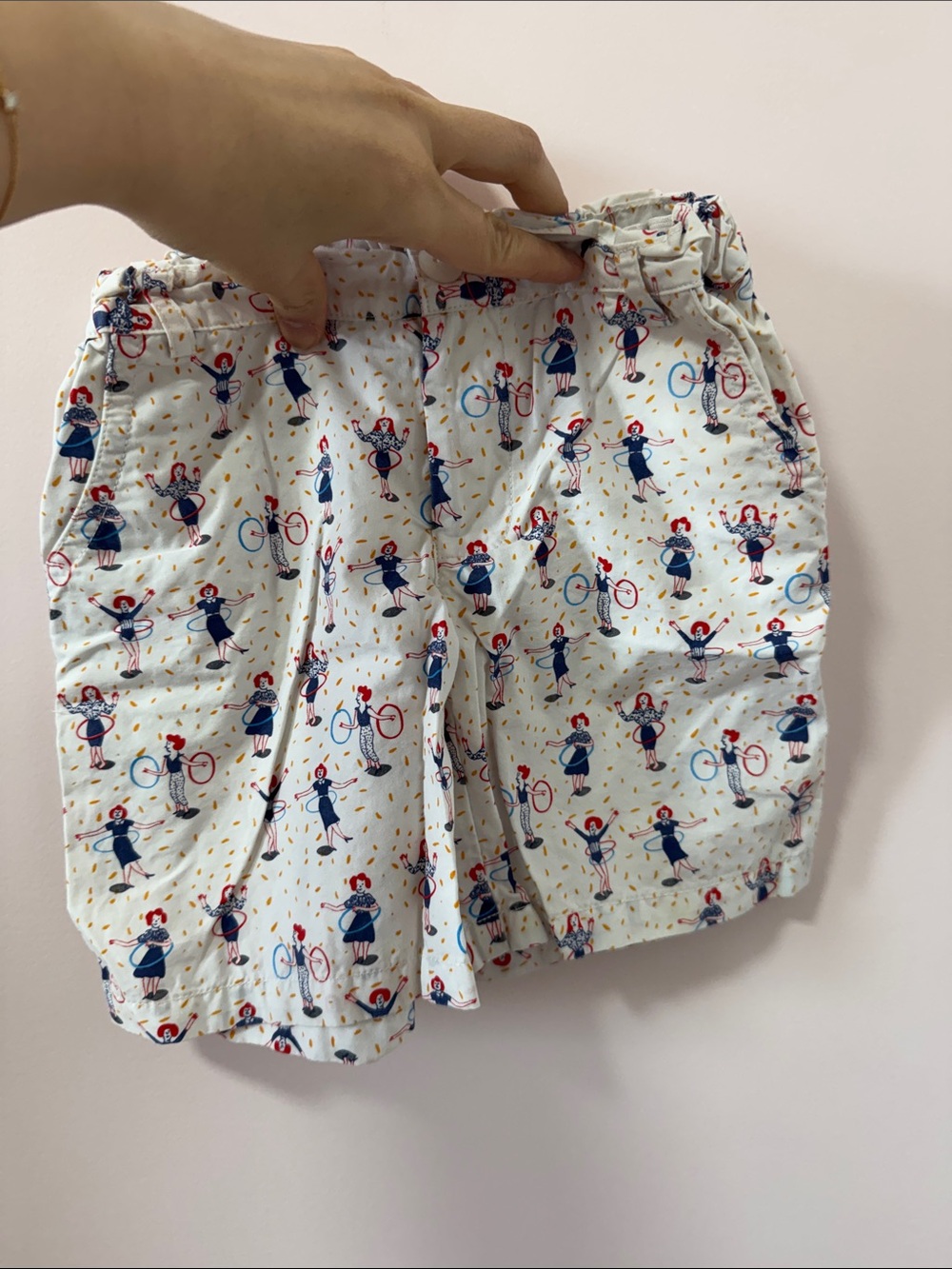 Oeuf White Girls' Shorts with Navy & Red Bicycle Print